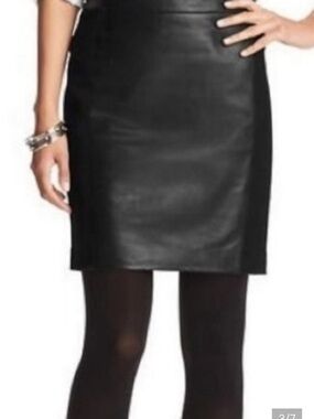Loft Genuine Leather Black Paneled Pencil Mini Skirt